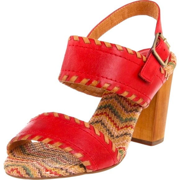 Miz Mooz Shoes - Miz MOOZ Mandy Leather Heeled Sandals Vibrant Red Adjustable Strap US Sz 7.5